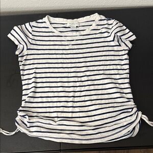 Liz Claiborne White and Navy Striped Short Sleeve Tee with Side Ties